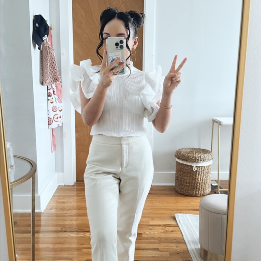 White Ruffle Sleeve Top